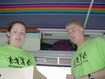 Chey and Weston on Bus Ride to Seattle game