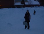 We're sledding down this hill on the Hillside cafeteria dining trays.