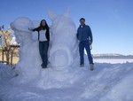 Snow Sculpture -- Cowboy & Horse